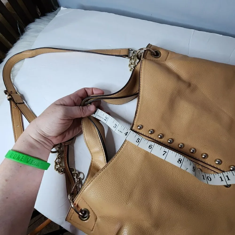 Large Michael Kors Uptown Astor Gold Accent Shoulder Tote Cross Body Purse Brow